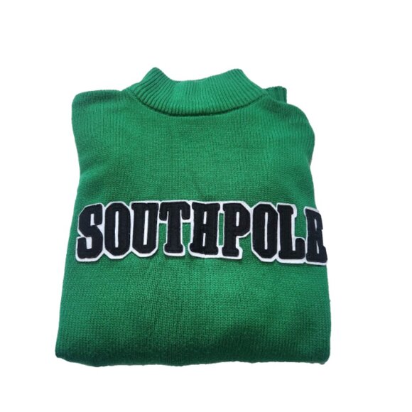 Southpole Knit Turtleneck Sweater Mens XL Green with Spell Out 90s Pullover - Picture 5 of 10